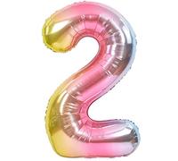 Palloncino 2° Compleanno Numero 2 Gigante Multicolore Pastello, Palloncino XXL di 100 cm. Decorazione Compleanno. Ad Aria o ad Elio