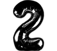 Palloncino 2° Compleanno Numero 2 Gigante Nero Metallizzato, Palloncino XXL di 100 cm. Decorazione Compleanno. Ad Aria o ad Elio