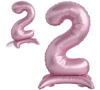 Palloncino 2° Compleanno Numero 2 Gigante Rosa in Piedi, Palloncino XXL di 82 cm. Decorazione Compleanno Bimba. Ad Aria.