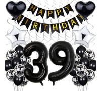 Palloncino 39° Compleanno Decorazione,Compleanno Nero 39 Uomini,Decorazione Festa in Bianco e Nero,39 Compleanno Donna Uomo,Decorazione Compleanno Argento 39 Anni Donna,39. Decorazioni di compleanno p