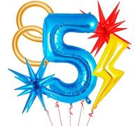 Palloncino 5° Compleanno Blu, Decorazioni Compleanno 5 Anni, Palloncino Fulmineo, Palloncini a Forma di Fulmine, Stelle Palloncini In Alluminio, Palloncinis Compleannos 5 Anni Bimbo