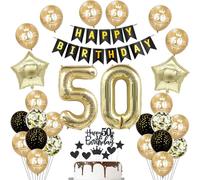Palloncino 50 anni compleanno donna uomo Nero oro Decorazioni compleanno 50 anni donna uomo Palloncini , Palloncini gigante in foil numero 50, Striscione Happy Birthday ghirlanda