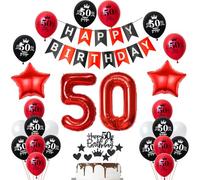 Palloncino 50 anni compleanno uomo donna decorazione rosso nero, decorazioni compleanno 50 anni uomo palloncini gigante in foil numero 50, striscione Happy Birthday