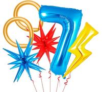Palloncino 7° Compleanno Blu, Decorazioni Compleanno 7 Anni, Palloncino Fulmineo, Palloncini a Forma di Fulmine, Stelle Palloncini In Alluminio, Palloncinis Compleannos 7 Anni Bimbo