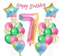 Palloncino 7 Compleanno Set, Foil Palloncini Numeri 7 Rosa-Blu | Palloncini Foil Cuore, Stella, Banner Buon Compleanno, per Anniversario, Decorazione Feste di Compleanno, Festa a Sorpresa