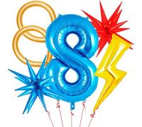Palloncino 8° Compleanno Blu, Decorazioni Compleanno 8 Anni, Palloncino Fulmineo, Palloncini a Forma di Fulmine, Stelle Palloncini In Alluminio, Palloncinis Compleannos 8 Anni Bimbo