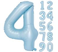 Palloncino a elio con numero 4 blu, 101,6 cm, blu chiaro | Decorazioni per feste a tema per 4° ragazzo e ragazza, per compleanno, anniversario di matrimonio, baby shower, feste a tema