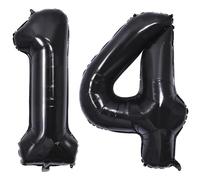 Palloncino a forma di numero 14, colore nero, per feste, supporto elio, 101,6 cm
