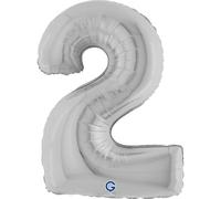 Palloncino a forma di numero 2 grande 100 cm colore argento per decorazioni feste compleanni gas elio