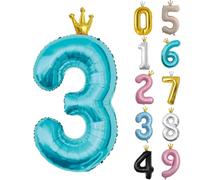Palloncino a forma di numero 3, 101 cm, numero 0, 1, 2, 3, 4, 5, 6, 7, 8, 9, 10, 16, 18, 21, 30, 40, 50, 60, 70, 80, 90, 100, 40", grandi palloncini in pellicola per matrimonio, anniversario,