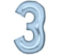 Palloncino a forma di numero 3, in lamina di seta, colore blu pastello N34, 86 cm