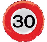 Palloncino ad elio di alluminio con segnale stradale 30 anni - 46 cm
