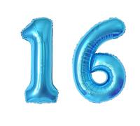 Palloncino azzurro con numero 16, 101 cm