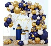Palloncino Blu Arch Kit, 128 Pz Blu Navy Oro Bianco Palloncino Arco Ghirlanda Con Confetti Palloncini, 18 12 10 5 Pollici Palloncini Blu Scuro per Compleanno Graduazione Matrimonio Decorazione Festa
