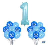 Palloncino blu con numero 1 da 101,6 cm e 16 decorazioni per il primo compleanno da 30,5 cm, per neonati/ragazze, in lamina grande numero uno e palloncini digitali in lattice per feste di anniversario