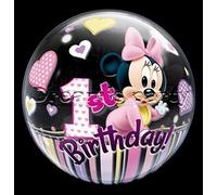 Palloncino BUBBLES Topolina Minnie 1 compleanno - Pallone tondo Trasparente 56cm