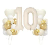 Palloncino Compleanno 10 Anni Beige, VUCDXOP 18pcs Beige Palloncini di compleanno Set di Foil Palloncino Numero 10, Numeri Gonfiabili Palloncini 10,Compleanno Gonfiabili Pallone per Anniversario