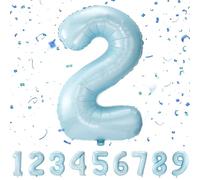 Palloncino Compleanno Numero 2 Pastello Blu, 101 CM Palloncino Numero 2 Foil Gigante,Decorazioni Feste di Compleanno Palloncino,Vola con l'Elio