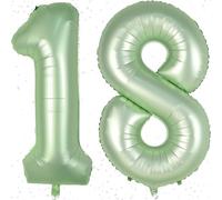 Palloncino con numeri di compleanno, 18 anni, 40", grande, verde salvia, numero 18, per ragazzi e ragazze, 100 cm, palloncino 18. Decorazione di compleanno, palloncino 18 per uomini e donne,