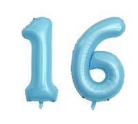 Palloncino con numero 16, 101 cm, colore: blu perlato