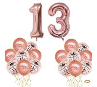 Palloncino da 101,6 cm in oro rosa con numero 13 e 16 palloncini da 30,5 cm per 13° compleanno per ragazzi/ragazze, decorazioni di compleanno di 13 anni, palloncini digitali in lattice per lui e lei