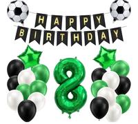 Palloncino da calcio per 8° compleanno, per ragazzo | Decorazione di compleanno a forma di pallone da calcio, verde, decorazione per 8° compleanno, striscione Happy Birthday
