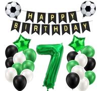 Palloncino da calcio per il 7° compleanno, per il 7° compleanno del ragazzo | Decorazione di compleanno a forma di pallone da calcio, verde per 7° compleanno, striscione Happy Birthday