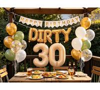Palloncino decorativo per 30° compleanno, per uomo e donna, caramello sporco, 30 pezzi, striscione metallizzato, oro bianco, coriandoli per 30 anni, decorazione per feste di compleanno