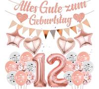 Palloncino decorativo per il 12° compleanno per bambine, 58 pezzi, colore oro rosa, con numero 12, palloncini con scritta in lingua inglese "Happy Birthday", per feste di compleanno dei bambini, idea