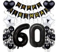 Palloncino Decorazioni per il 60° compleanno, Compleanno nero 60 anni Uomo, Decorazioni per feste in bianco e nero, 60 Compleanno Donna Uomo, Decorazioni compleanno argento Donna 60 anni, 60. Decorazi
