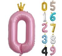 Palloncino di compleanno da 101,6 cm, palloncino rosa con numero 0, palloncino grande in lamina con corona per il decimo compleanno di ragazze, ragazzi bambini, palloncini digitali autogonfiabili,
