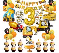 Palloncino Escavatore Compleanno, 52 PCS Decorazione Compleanno Escavatori 3 Anni, Decorazione Compleanno Escavatori, Ragazzi Decorazione Compleanno Escavatori, per Feste Bambini Compleanno