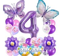 Palloncino farfalla 4 compleanno decorazione ragazza, compleanno ragazza 4 anni,palloncino viola farfalla foil, decorazione festa per bambini