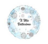Palloncino foil balloon mylar round tondo (23cm, 9'') Battesimo, azzurro