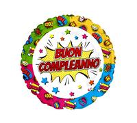 Palloncino foil balloon mylar round tondo (23cm, 9'') Buon Compleanno Comics
