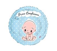 Palloncino foil balloon mylar round tondo (23cm, 9'') Primo Compleanno, azzurro