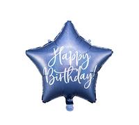 Palloncino foil Happy Birthday 40cm blu navy forma di stella FB93-074 con scritta olografica argento per feste di classe, originali e di sicuro impatto visivo gonfiabile ad aria ed elio