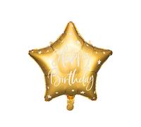 Palloncino foil Happy Birthday 40cm oro a forma di stella FB93-019 per feste di classe, originali e di sicuro impatto visivo gonfiabile ad aria ed elio