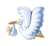 Palloncino foil Mylar Cicogna CELESTE - nascita bimbo - gonfiabile aria o elio