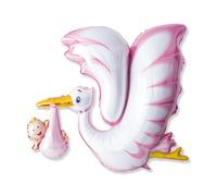 Palloncino foil Mylar Cicogna ROSA - nascita bimba - gonfiabile ad aria o elio