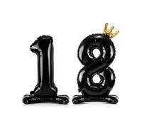 Palloncino foil mylar con base NUMERO 18 colore nero con corona 84 cm 18H2