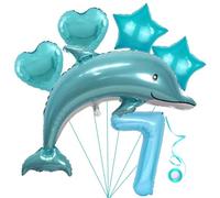Palloncino Foil Ragazzo Delfino Blu Settimo Compleanno Ragazzo Delfino Blu Set Palloncini XL Palloncino Numero 7 Palloncino Foil Animali Marini Palloncino Numeri 7 Palloncino Foil 7 Anni Ragazzo Star