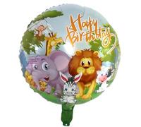 Palloncino Happy Birthday, 45 cm, rotondo, motivo animale, leone, elefante, zebra, giraffa per feste di compleanno, riempibile con aria o elio, riutilizzabile con valvola automatica, perfetta