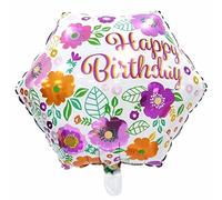 Palloncino Happy Birthday quadrato 45 cm - decorazione floreale colorata per feste, matrimoni o regali - Riempibile con aria o elio, valvola di chiusura automatica, decorazione per feste