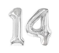Palloncino in argento con numero 14, 101,6 cm, 14 palloncini con numero, decorazioni per il 14° compleanno in argento per ragazze, ragazzi e bambini, 14 anni