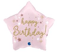 Palloncino in Foil a forma di Stella Rosa con scritta Happy Birthday 46 cm