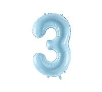 Palloncino in foil mylar numero TRE 3 CELESTE da 86 cm