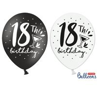 Palloncino lattice cm. 30 strong "18th Birthday" bianco e nero - Blister 50 pez
