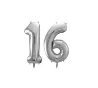Palloncino Mylar a Forma di Numero 16 Argento 86 cm per Compleanni Anniversari