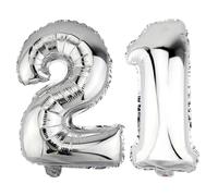 Palloncino Mylar a Forma di Numero 21 Argento 86 cm per Compleanni Anniversari